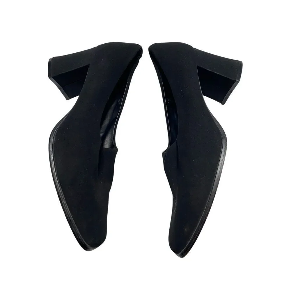 Liz Claiborne Black Fabric Block Heel Pumps Square Toe Comfort Womens Size 9M